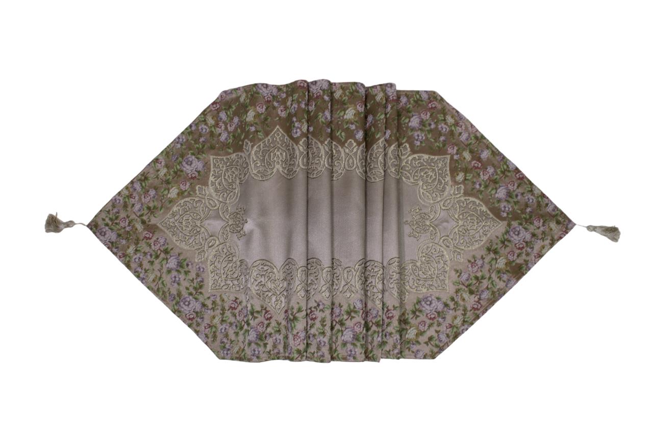 BELİEVE SUEDA JAKARLI DOKUMA SİMLİ PARLAK KABARIK SATEN İPEK GÖRÜNÜMLÜ DEKORATİF RUNNER 45*110 BEJ-BEJ