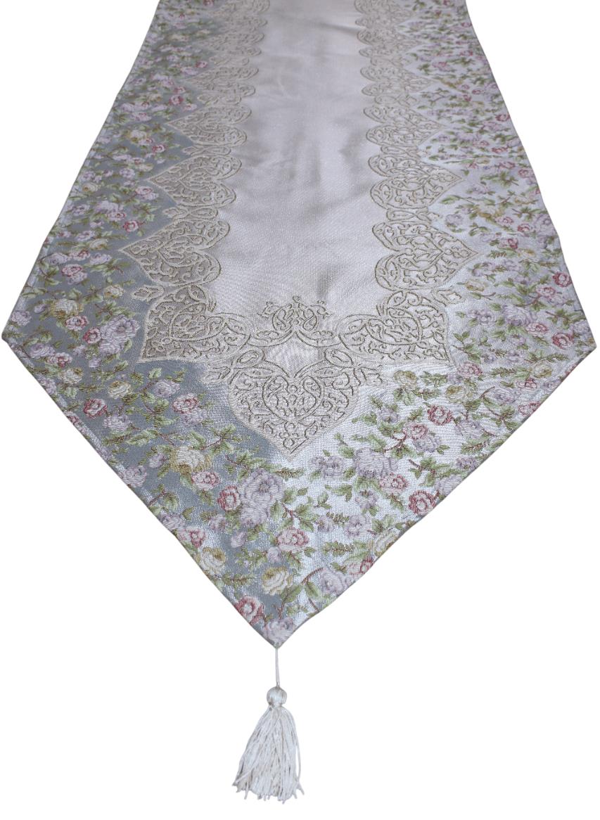 BELİEVE SUEDA JAKARLI DOKUMA SİMLİ PARLAK DEKORATİF RUNNER 65*270 MAVİ-BEJ