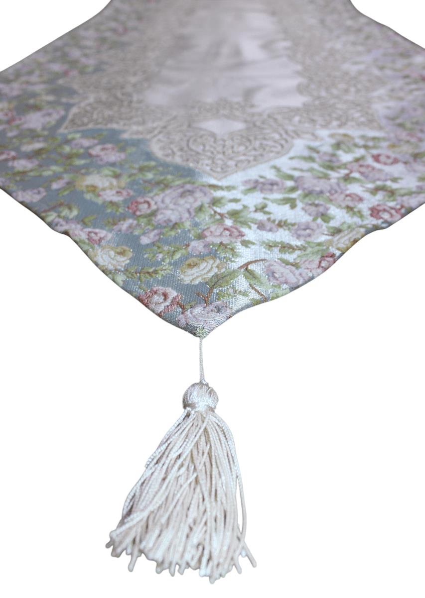 BELİEVE SUEDA JAKARLI DOKUMA SİMLİ PARLAK DEKORATİF RUNNER 65*270 MAVİ-BEJ