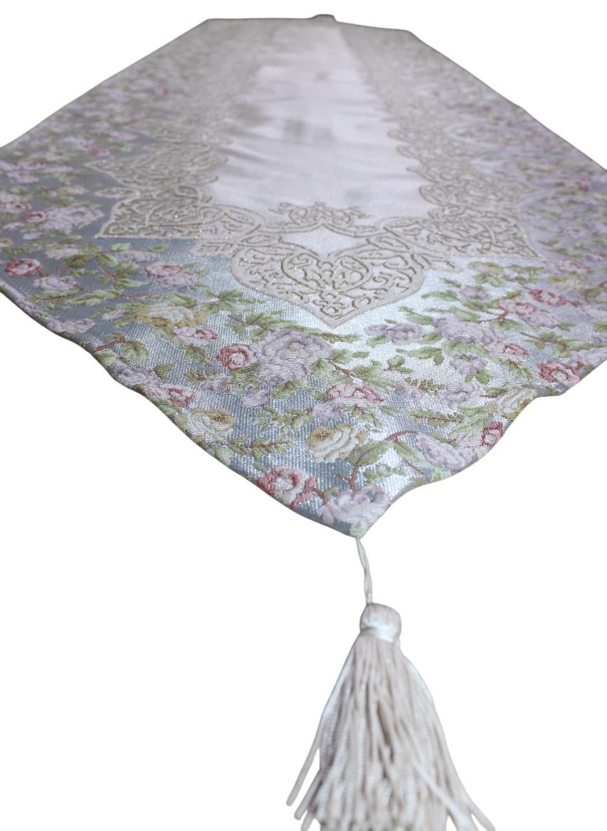 BELİEVE SUEDA JAKARLI DOKUMA SİMLİ PARLAK DEKORATİF RUNNER 65*270 MAVİ-BEJ