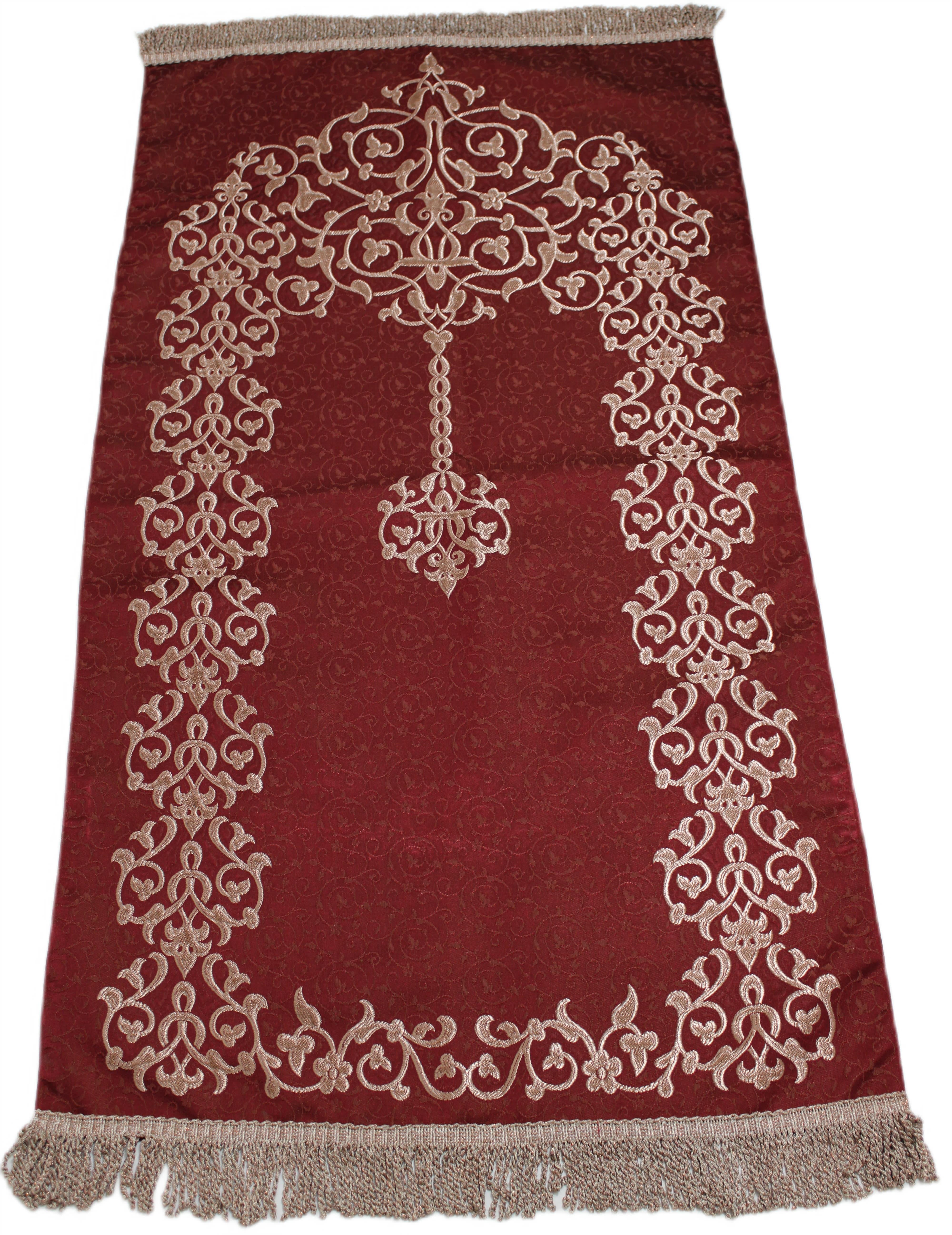 BELIEVE SULTAN JAKARLI DOKUMA GOBLEN DEKORATİF SATEN SECCADE BORDO 70x120