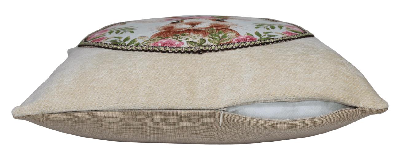 BBELIEVE TAVŞANLI JAKARLI DOKUMA GOBLEN ŞÖNİL DEKORATİF BEJ KIRLENT KILIFI 45*45