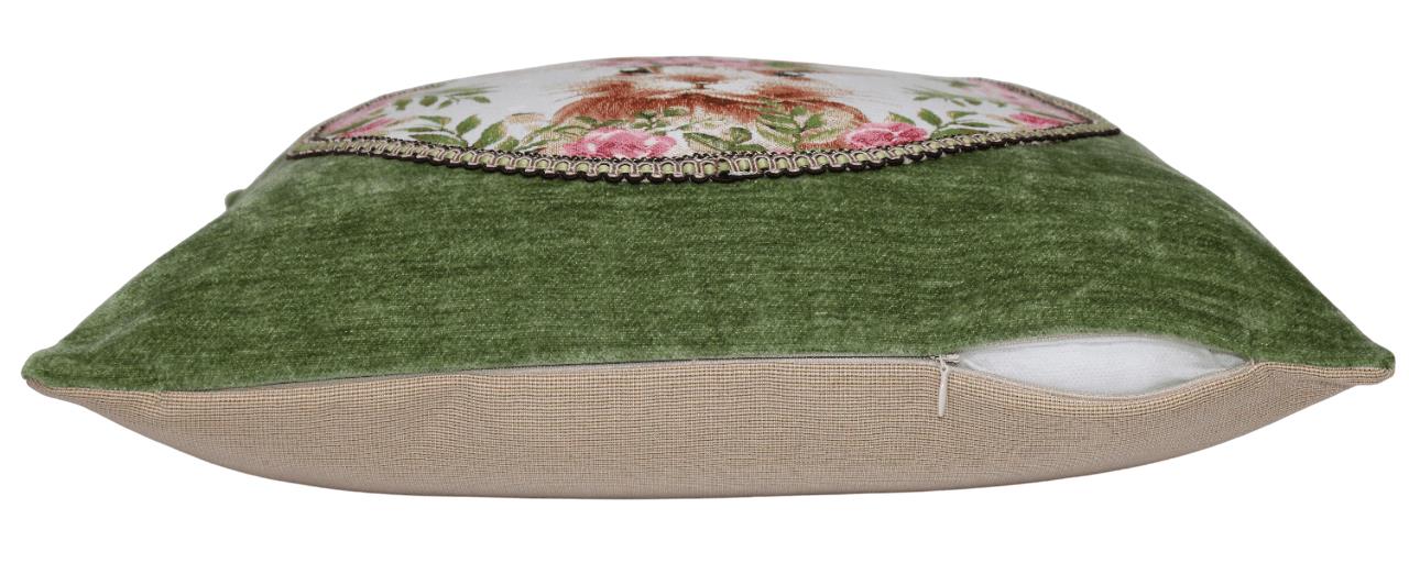 BELIEVE TAVŞANLI JAKARLI DOKUMA GOBLEN ŞÖNİL DEKORATİF YEŞİL KIRLENT KILIFI 45*45