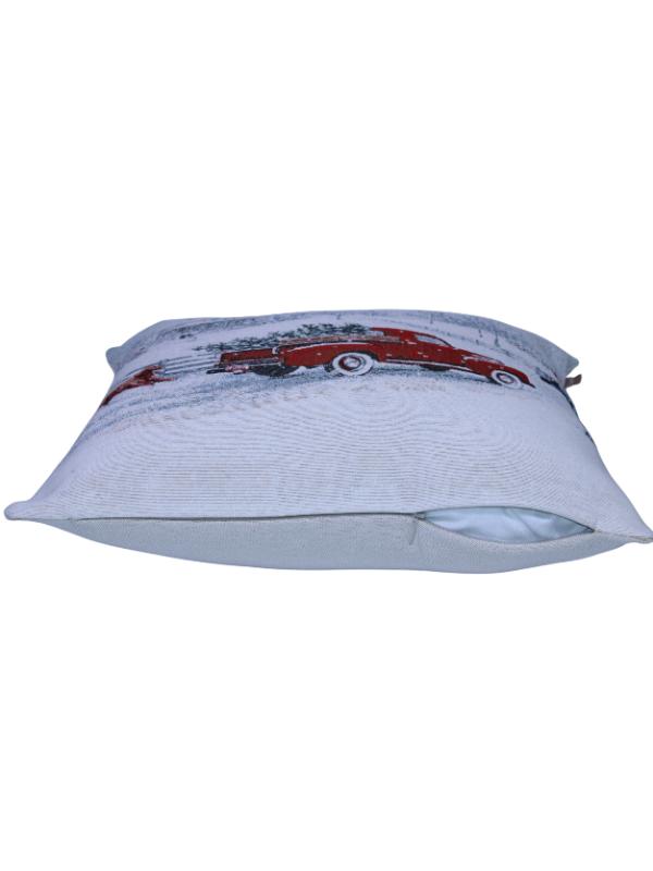 BELIEVE VİNTAGE KIRMIZI KAMYONET KAR MANZARASI JAKARLI DOKUMA GOBLEN DEKORATİF YILBAŞI SİMLİ 45*45 KIRLENT