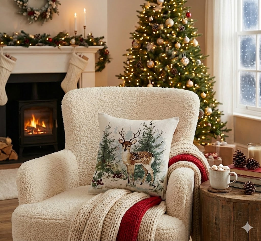 BELIEVE YAVRU CEYLAN JAKARLI DOKUMA GOBLEN DEKORATİF YILBAŞI KIRLENT 45*45