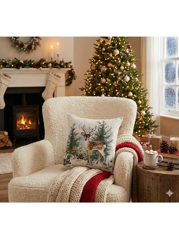 BELİEVE YAVRU CEYLAN JAKARLI DOKUMA GOBLEN DEKORATİF YILBAŞI SİMLİ KIRLENT 45*45