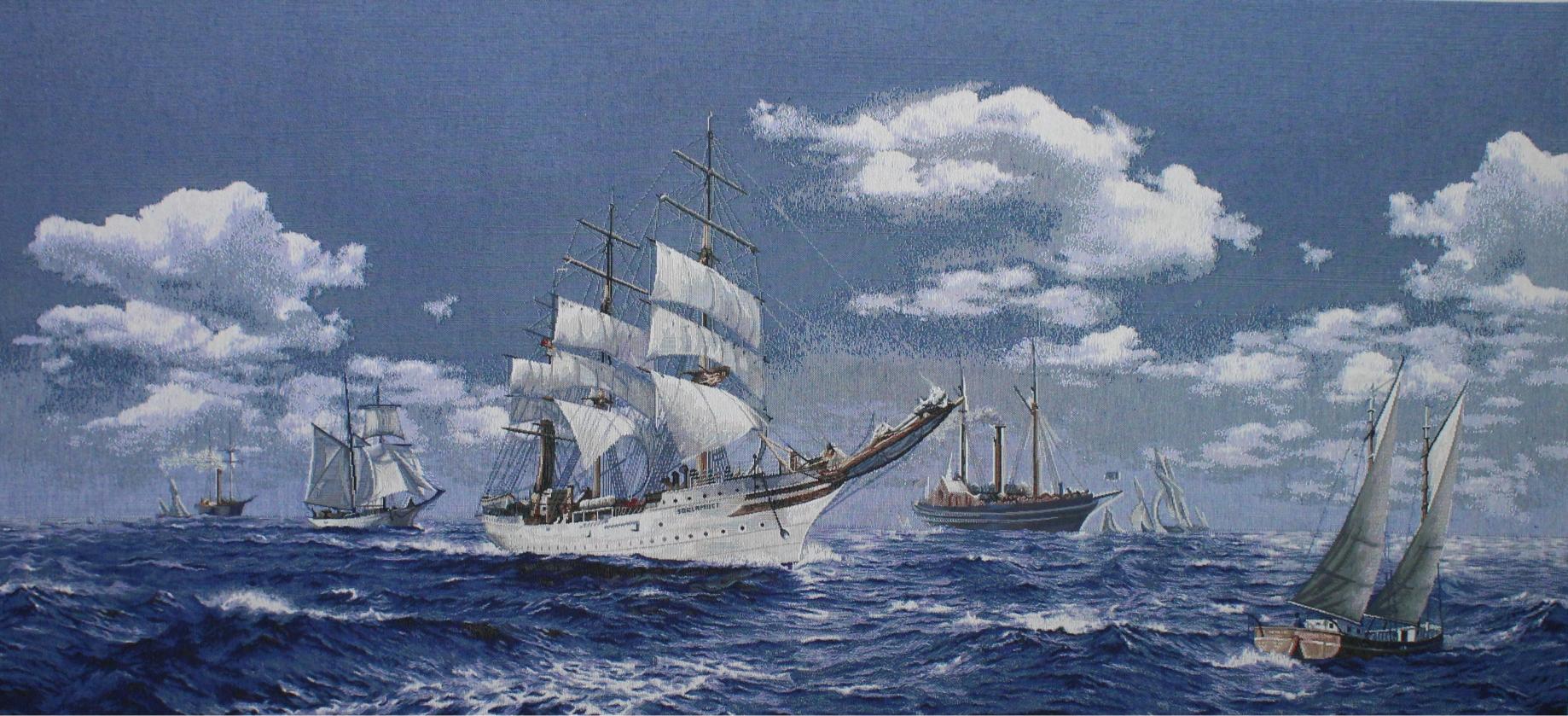 BELIEVE YELKENLİ JAKARLI DOKUMA GOBLEN DEKORATİF ÇERÇEVESİZ PANO TABLO 70*140