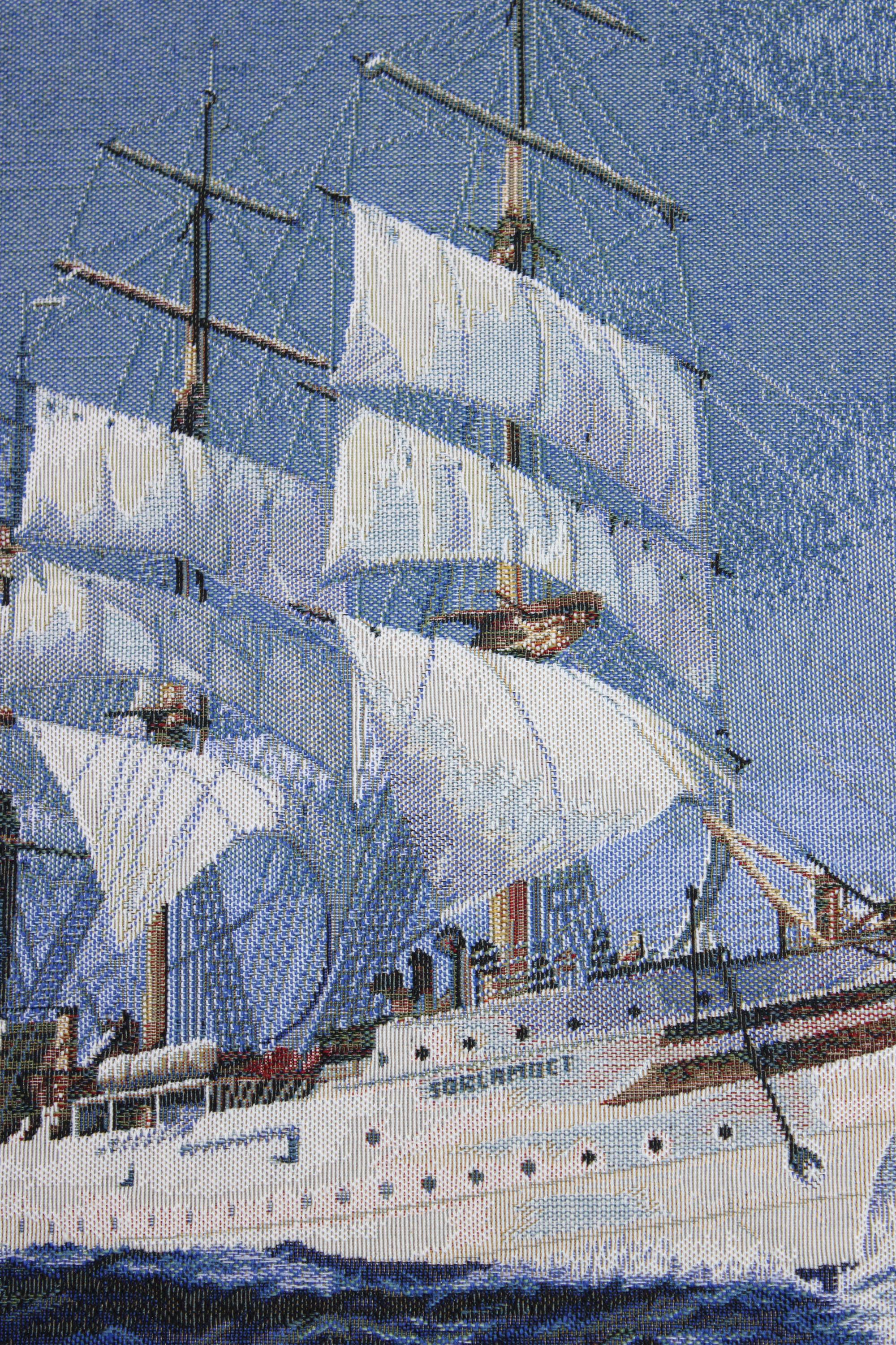 BELIEVE YELKENLİ JAKARLI DOKUMA GOBLEN DEKORATİF ÇERÇEVESİZ PANO TABLO 70*140