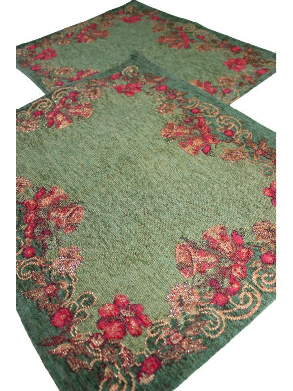 BELIEVE YEŞİL YILBAŞI ZİLİ SİMLİ JAKARLI DOKUMA GOBLEN DEKORATİF AMERİKAN SERVİSİ 2Lİ 34*40