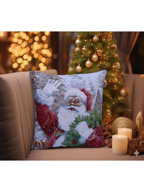 BELİEVE YILBAŞI NOEL BABA JAKARLI DOKUMA GOBLEN DEKORATİF SİMLİ KIRLENT 45*45