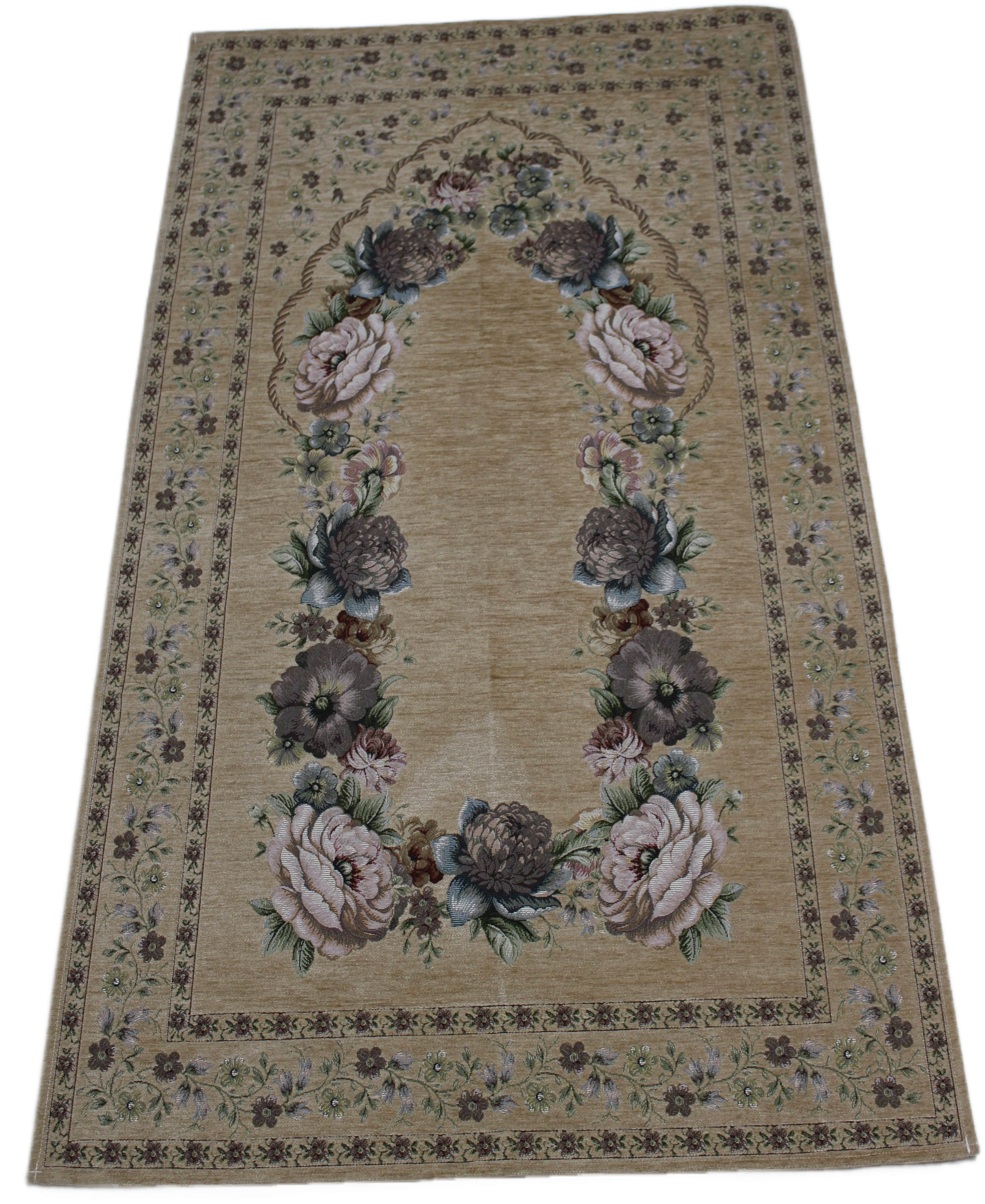 BELIEVE KINAY JAKARALI DOKUMA GOBLEN ŞÖNİLLİ SECCADE SÜTLÜ KAHVE 70x120