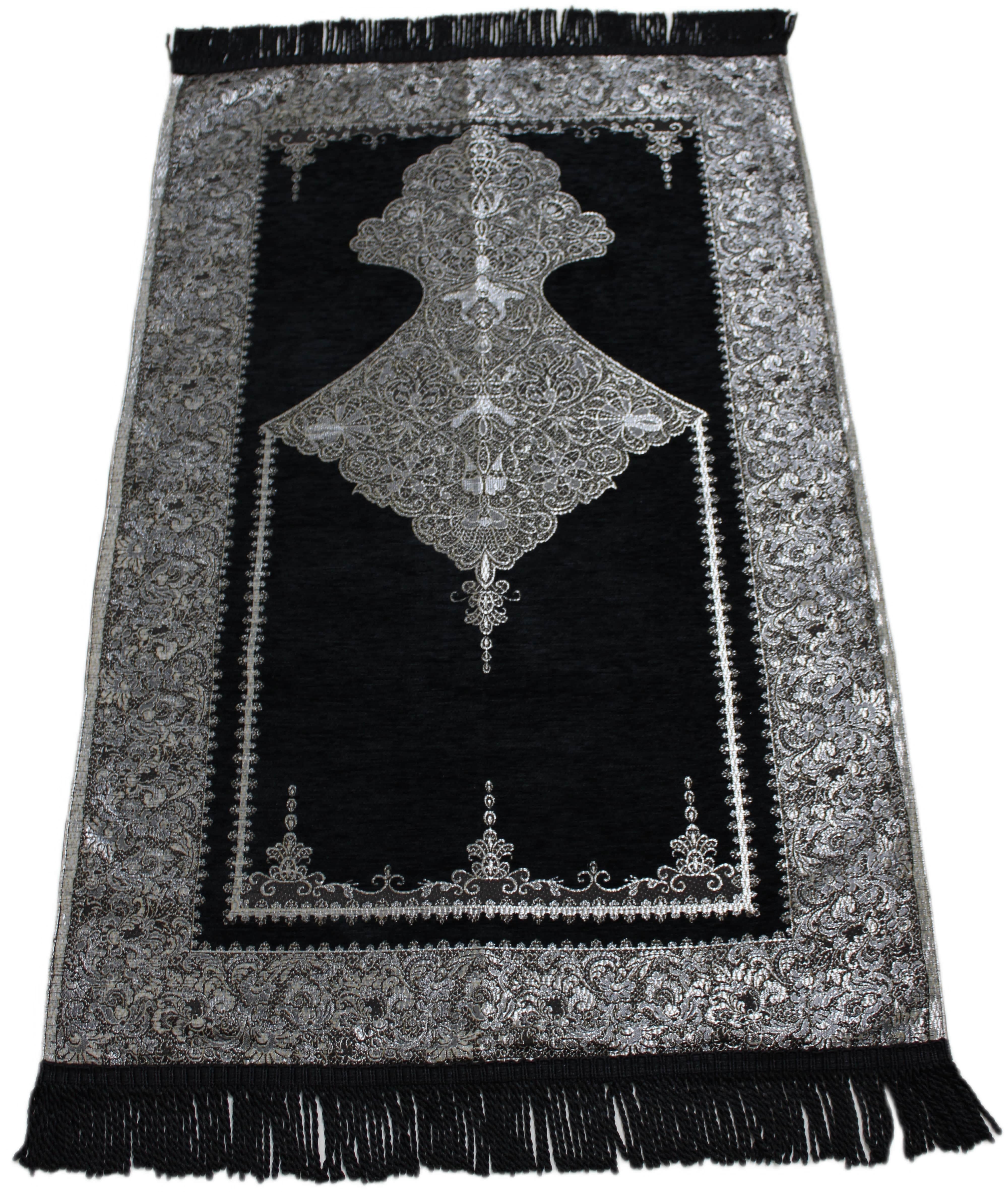 BELIEVE NURSACE JAKARLI DOKUMA GOBLEN DEKORATİF ŞÖNİL SECCADE SİYAH SİMLİ 70x120