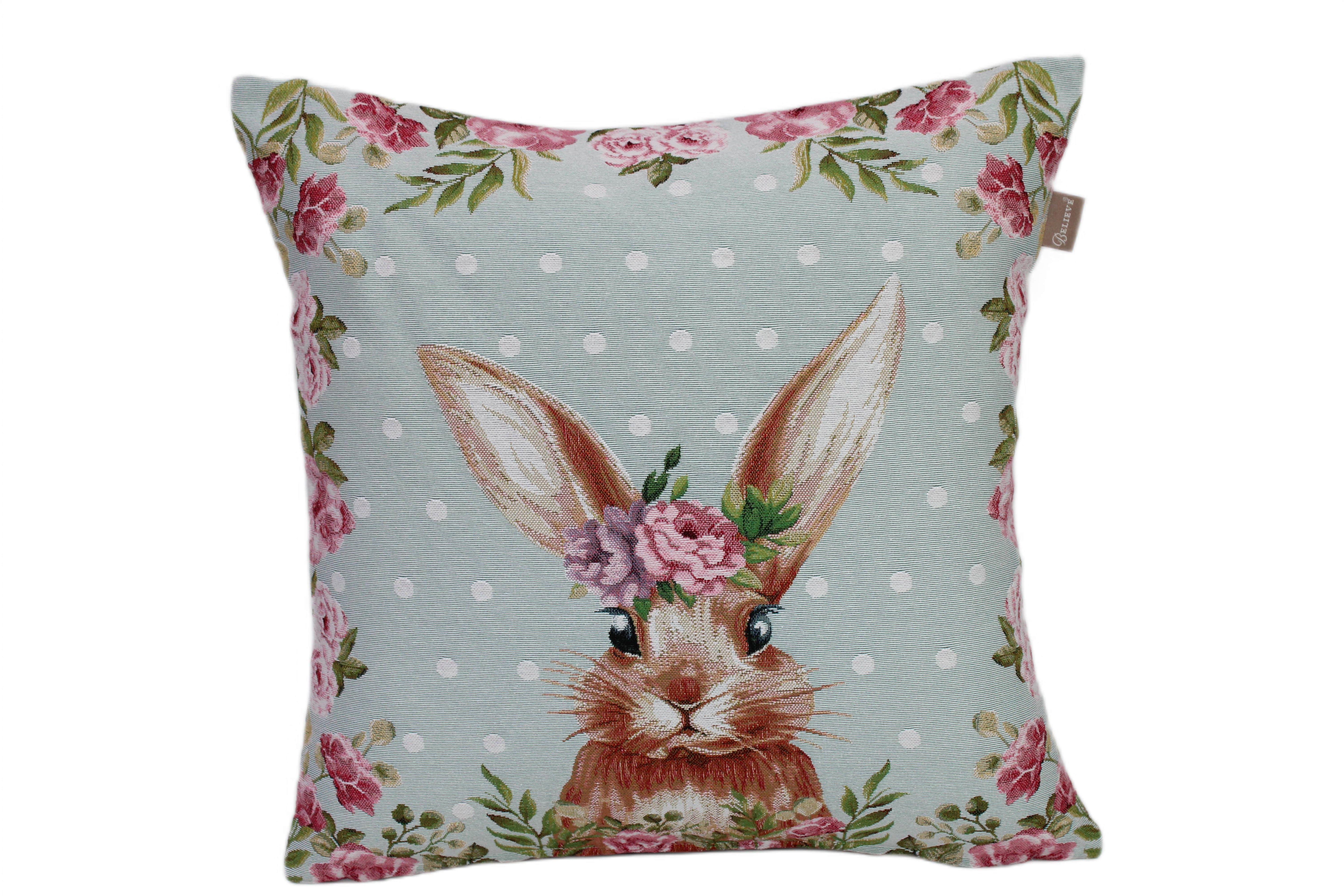 BELIEVE EASTER BLUE JAKARLI DOKUMA GOBLEN DEKORATİF KIRLENT KILIFI 45*45