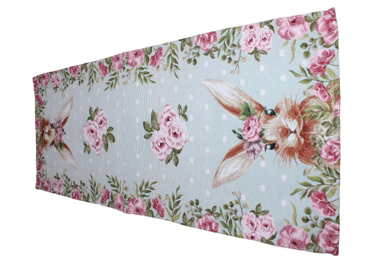 BELIEVE EASTER BLUE JAKARLI DOKUMA GOBLEN DEKORATİF 40*100 MAVİ DEKORATİF RUNNER