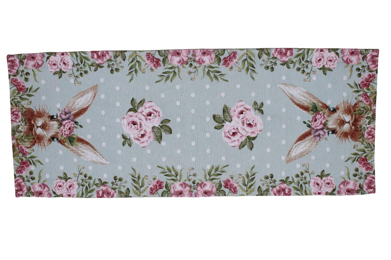 BELIEVE EASTER BLUE JAKARLI DOKUMA GOBLEN DEKORATİF 40*100 MAVİ DEKORATİF RUNNER