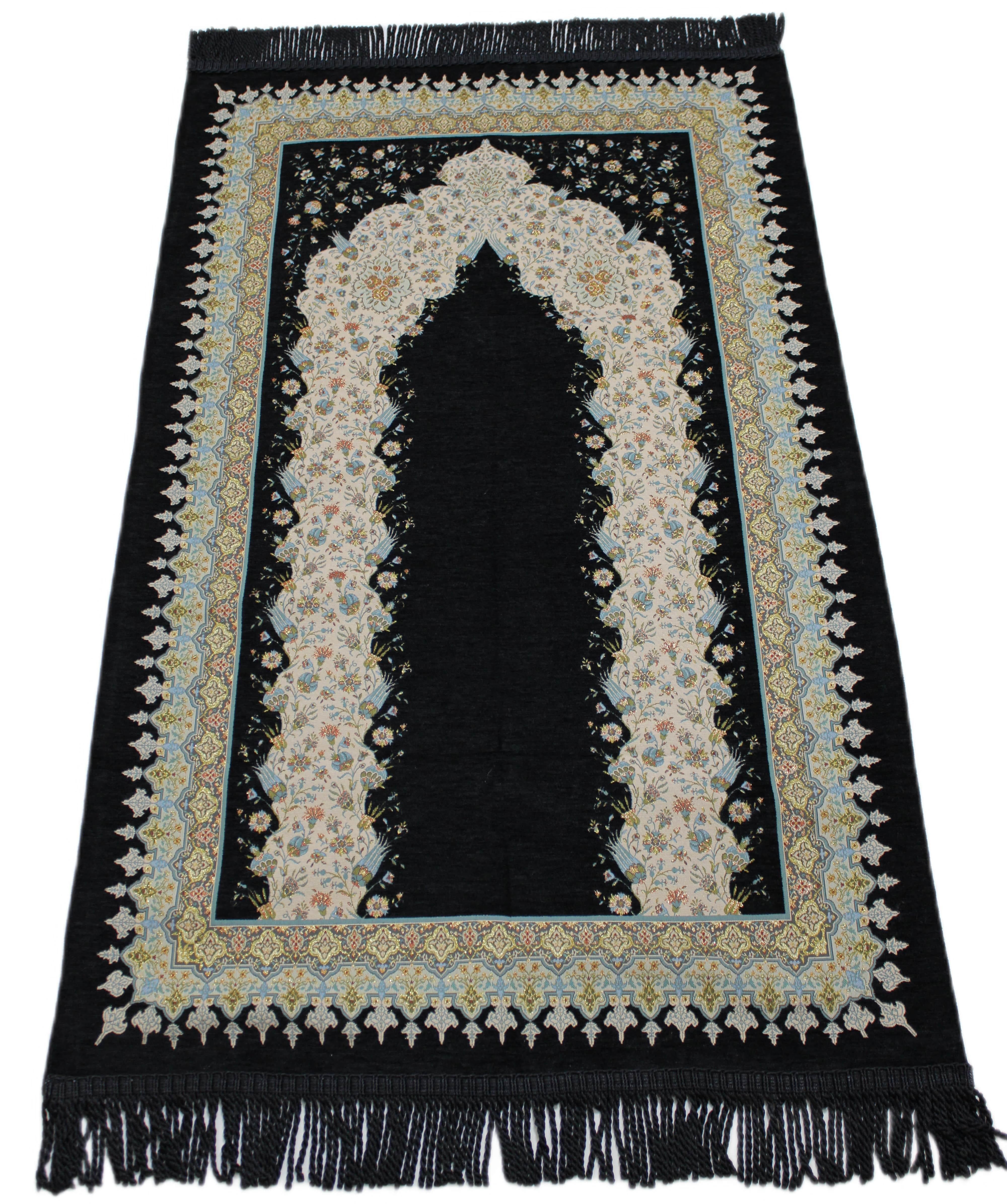 BELIEVE LALEZAR JAKARALI DOKUMA GOBLEN DEKORATİF ŞÖNİLLİ SİMLİ SECCADE SİYAH 70x120