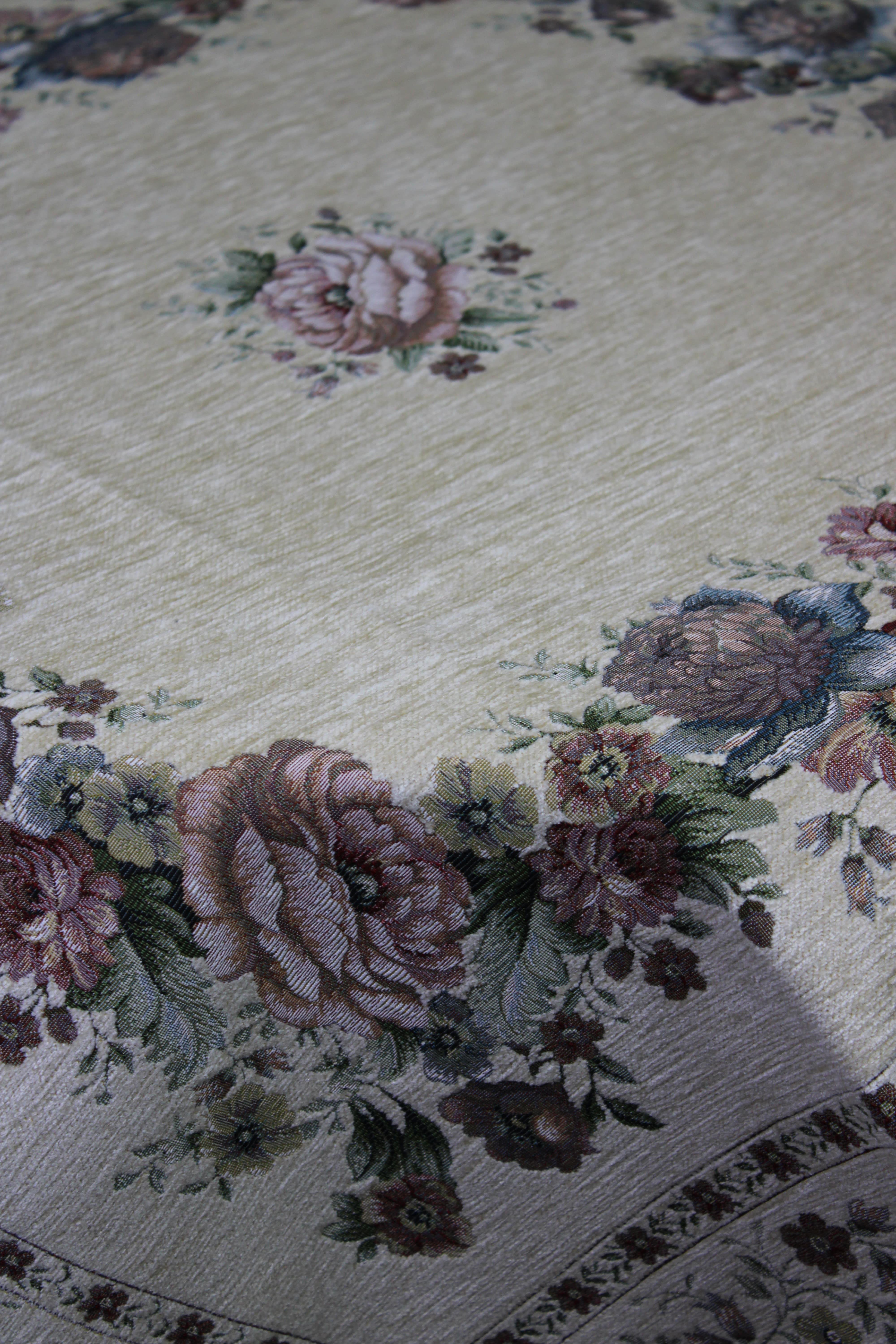 BELIEVE KINAY MASA ÖRTÜSÜ JAKARLI DOKUMA GOBLEN DEKORATİF 100*100 KREM ŞÖNİL