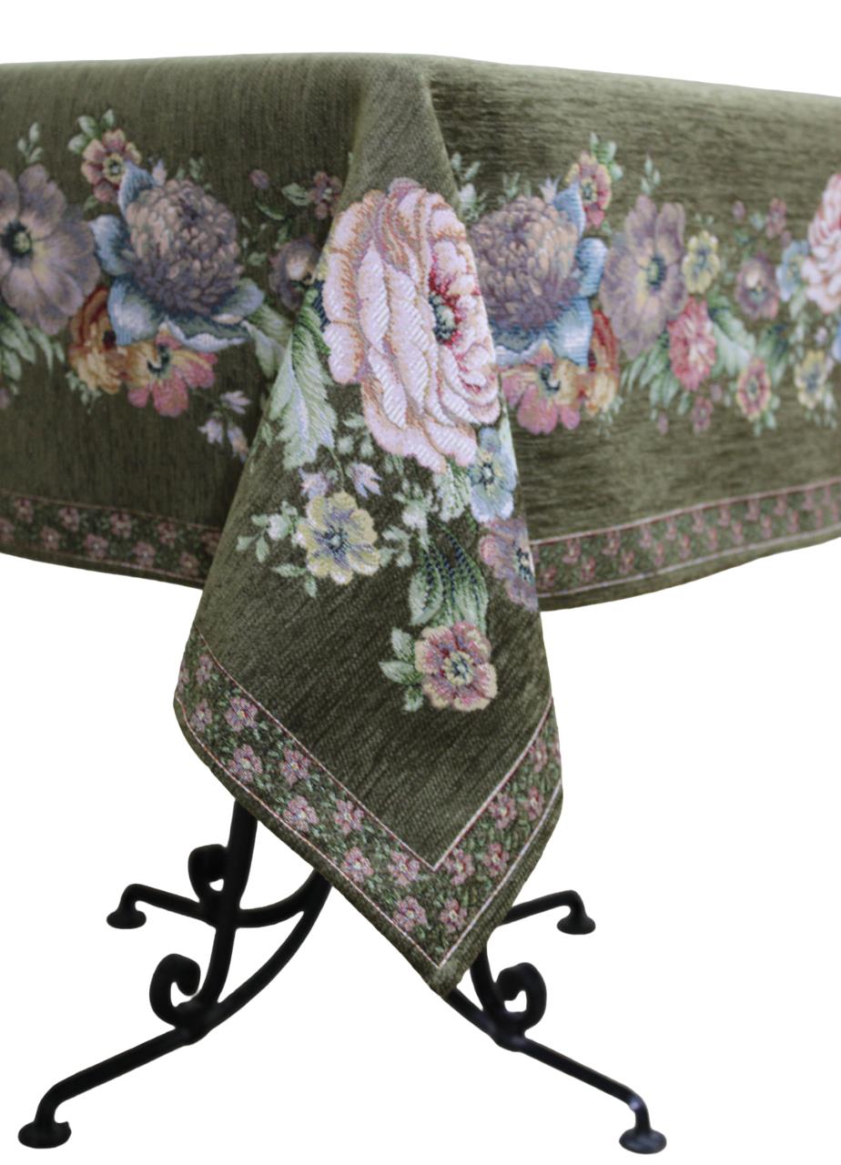 BELIEVE KINAY MASA ÖRTÜSÜ GOBLEN DEKORATİF 100*100 ACI KAHVE ŞÖNİL 160*160 ZEYTUNİ ŞÖNİL