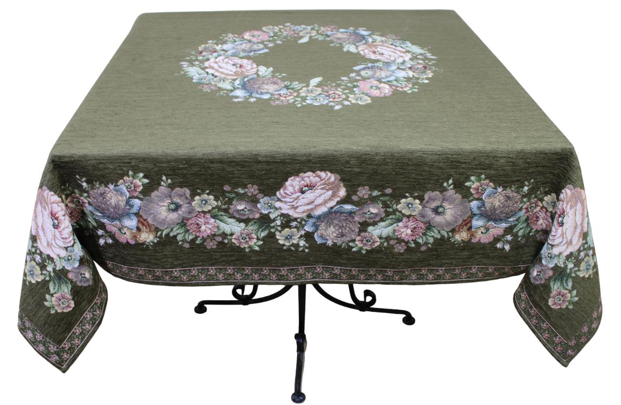 BELIEVE KINAY MASA ÖRTÜSÜ GOBLEN DEKORATİF 100*100 ACI KAHVE ŞÖNİL 160*160 ZEYTUNİ ŞÖNİL