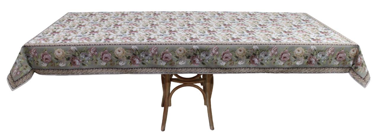 BELIEVE VANİLLA MASA ÖRTÜSÜ JAKARLI DOKUMA GOBLEN DEKORATİF 140*240 KEMİK - YEŞİL