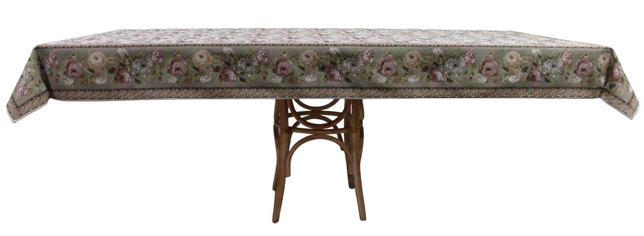 BELIEVE VANİLLA MASA ÖRTÜSÜ JAKARLI DOKUMA GOBLEN DEKORATİF 140*240 KEMİK - YEŞİL