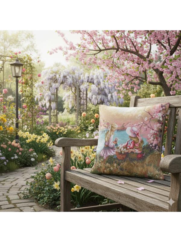 BELİEVE ABLA KARDEŞ BAHAR GEZİSİ JAKARLI  DOKUMA  GOBLEN DEKORATİF 45*45 KIRLENT