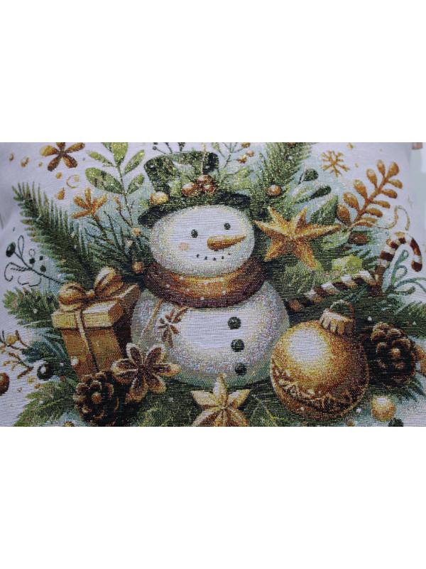 BELİEVE AĞAÇLI KARDAN ADAM JAKARLI DOKUMA GOBLEN  DEKORATİF YILBAŞI SİMLİ  45*45 KIRLENT