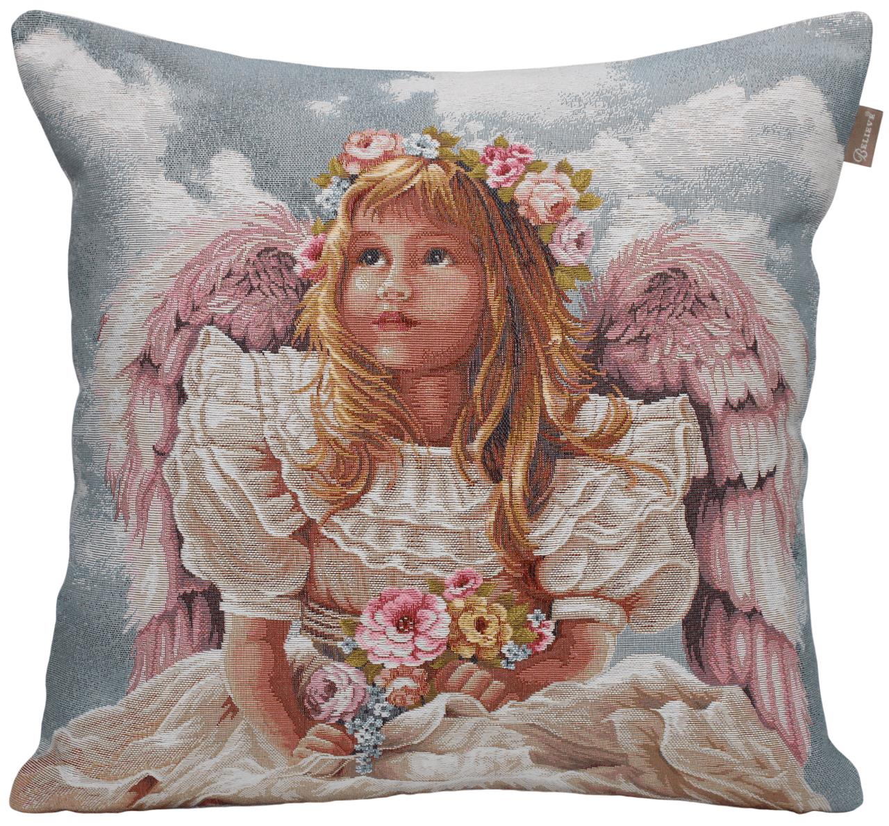 BELIEVE ANGELIC JAKARLI DOKUMA GOBLEN DEKORATİF MELEK KIZ KIRLENT KILIFI 45*45