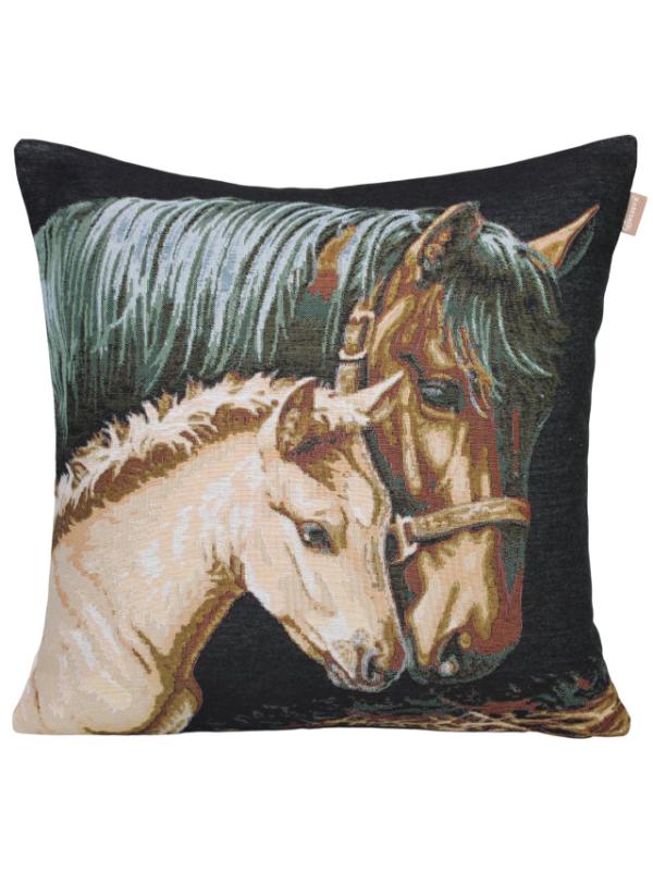 BELİEVE ANNE VE YAVRU AT JAKARLI DOKUMA GOBLEN DEKORATİF 45*45 KIRLENT