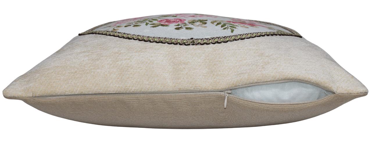 BELIEVE ÇİÇEKLİ JAKARLI DOKUMA GOBLEN  ŞÖNİL  DEKORATİF  BEJ KIRLENT KILIFI 45*45