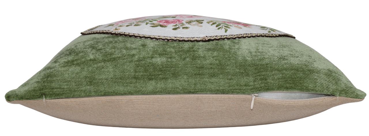 BELIEVE ÇİÇEKLİ JAKARLI DOKUMA GOBLEN  ŞÖNİL  DEKORATİF  YEŞİL KIRLENT KILIFI 45*45