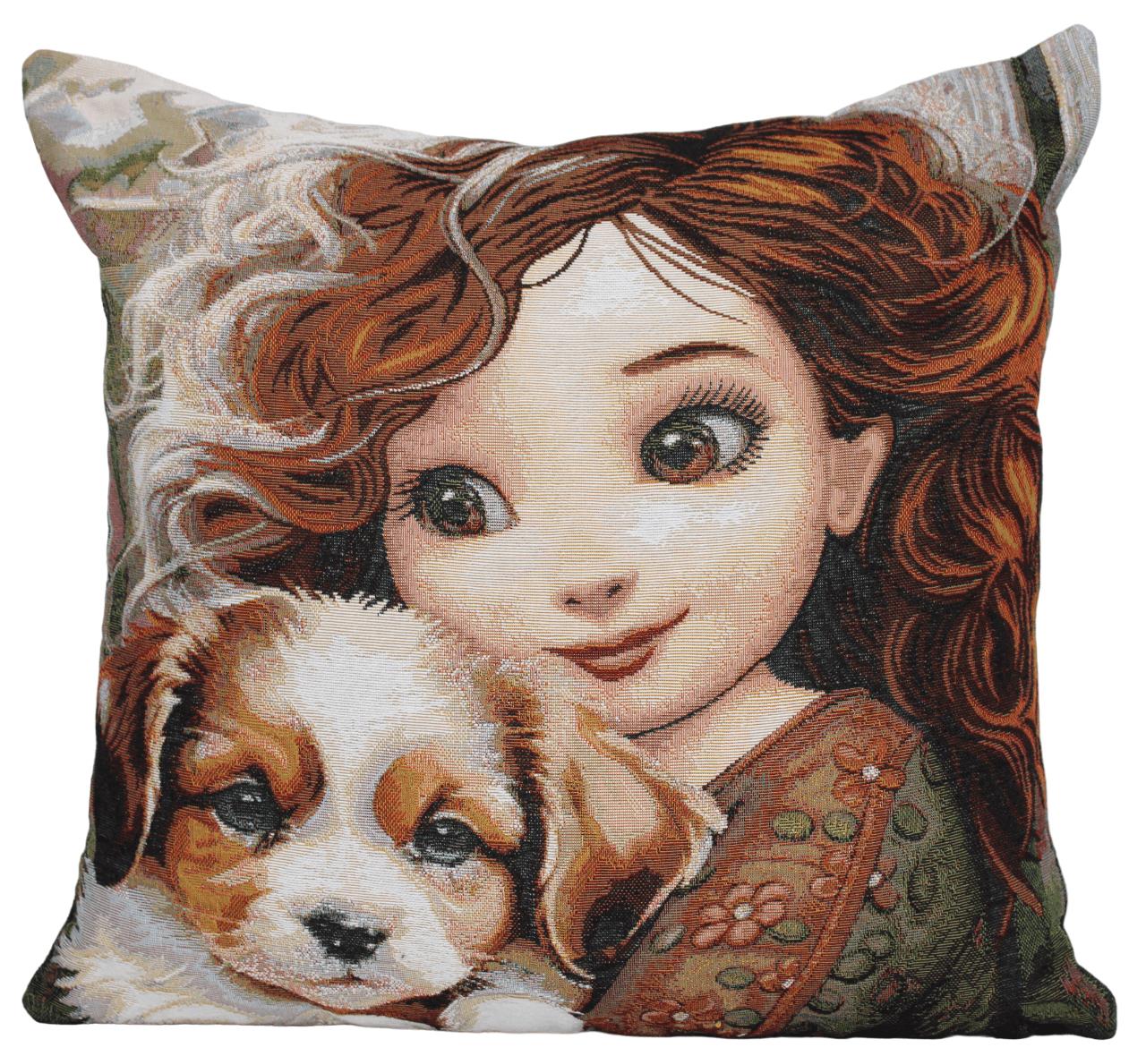 BELIEVE EVAN JAKARLI DOKUMA GOBLEN DEKORATİF İNSANLI KÖPEKLİ SEVİMLİ ANİME KIZ KIRLENT KILIFI 45*45