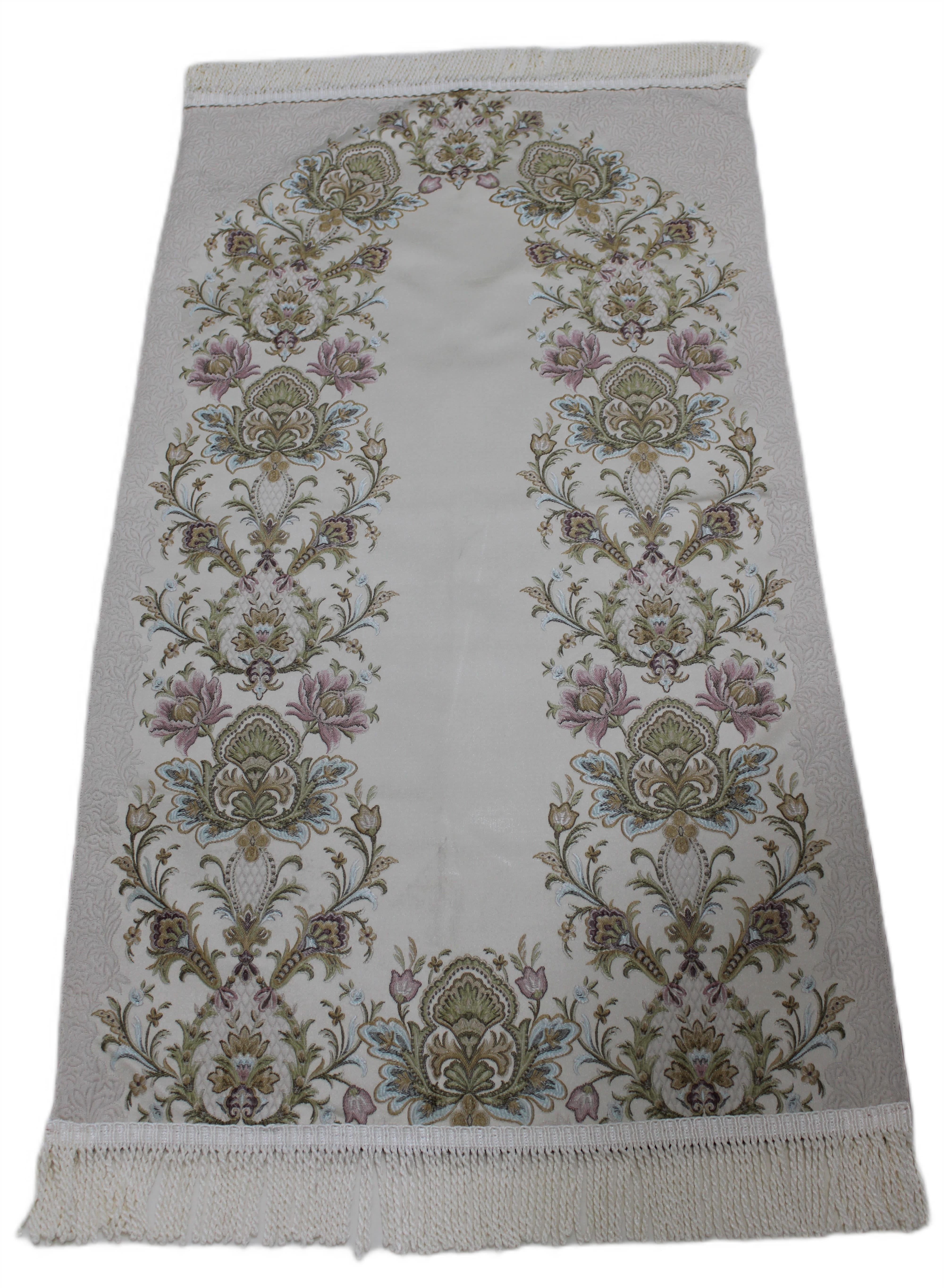 BELIEVE FİRDEVS JAKARALI  DOKUMA  GOBLEN DEKORATİF SATEN SECCADE KREM 70x120