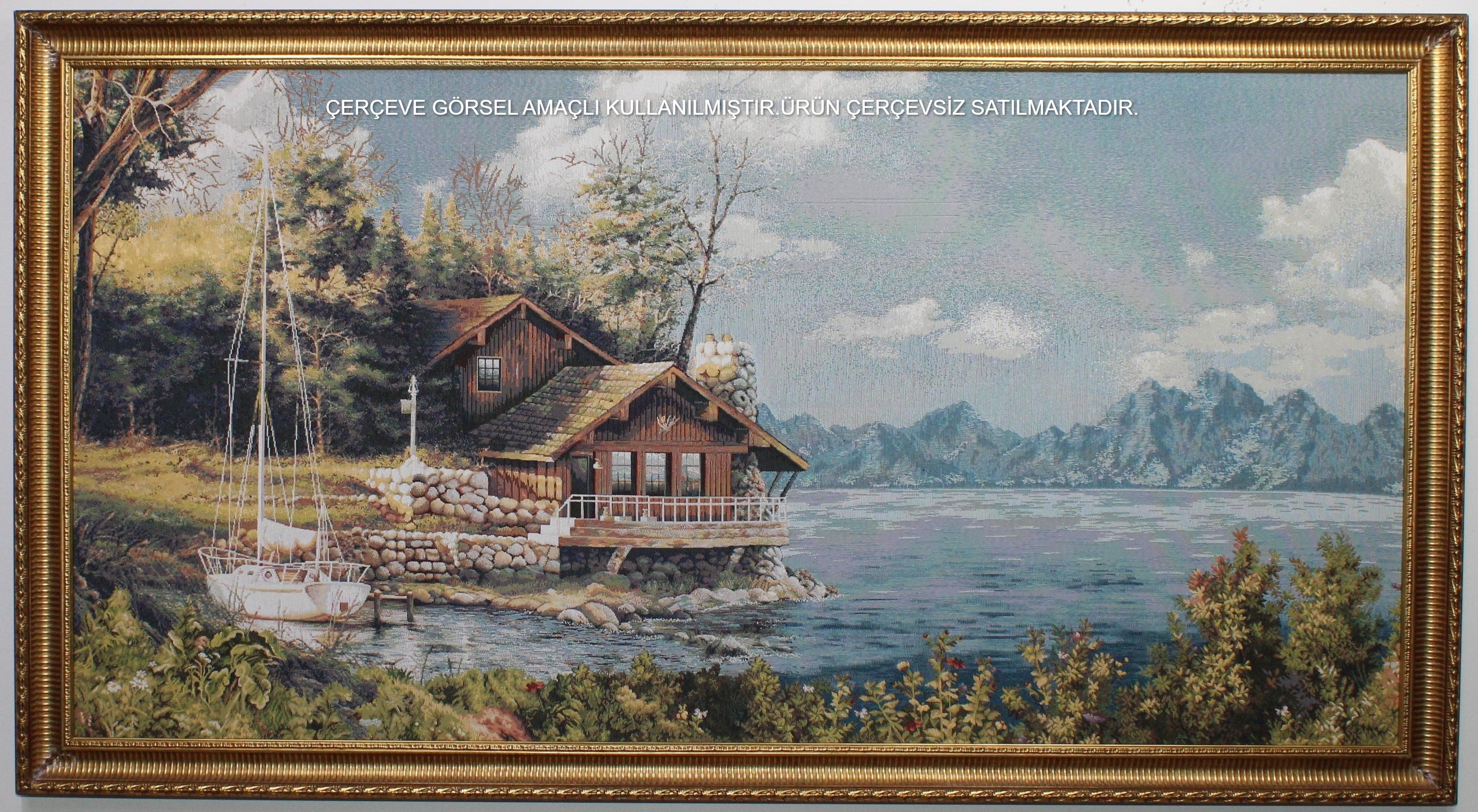 BELIEVE GÖL KIYISI JAKARLI DOKUMA GOBLEN DEKORATİF ÇERÇEVESİZ PANO TABLO 70*140