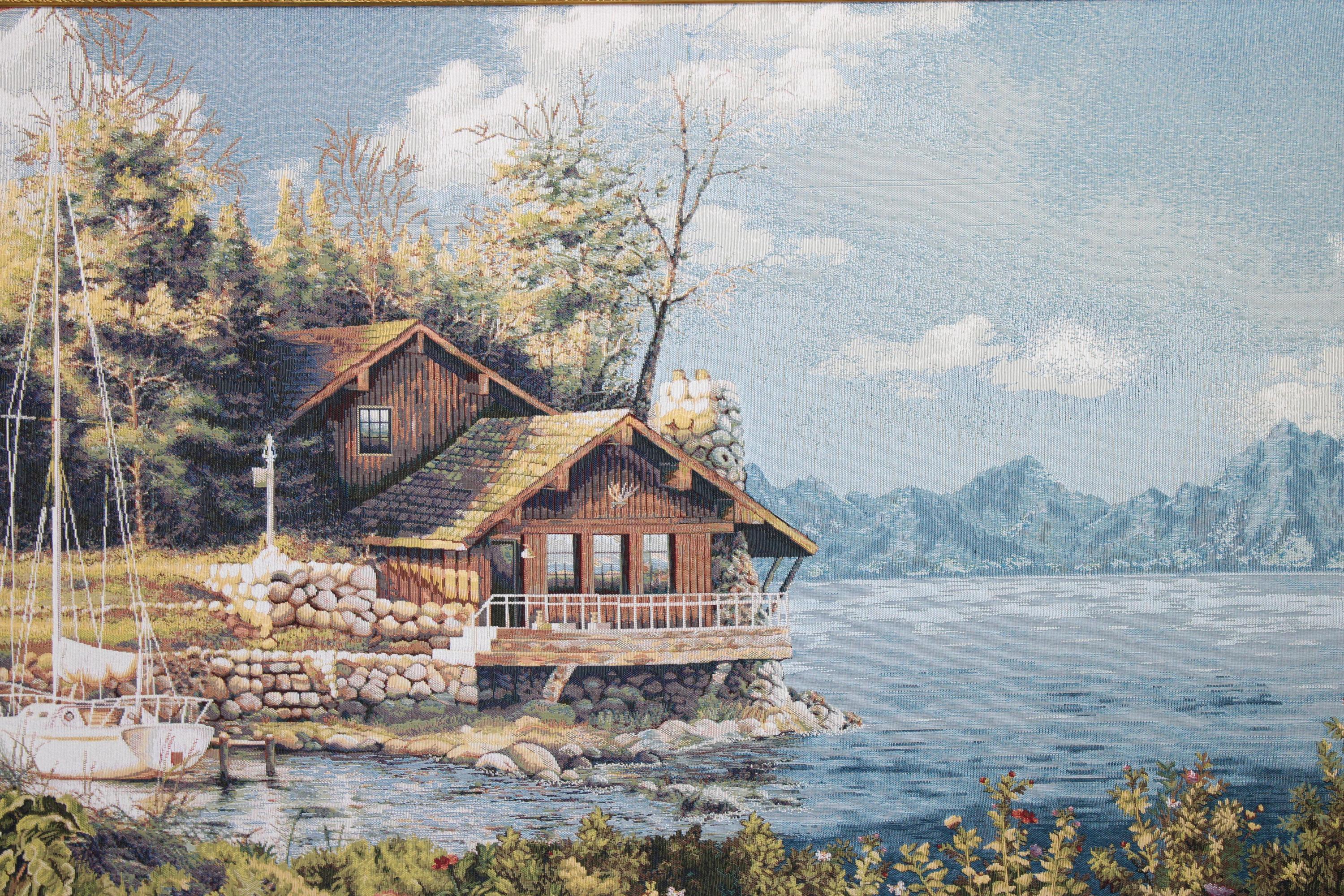 BELIEVE GÖL KIYISI JAKARLI DOKUMA GOBLEN DEKORATİF ÇERÇEVESİZ PANO TABLO 70*140