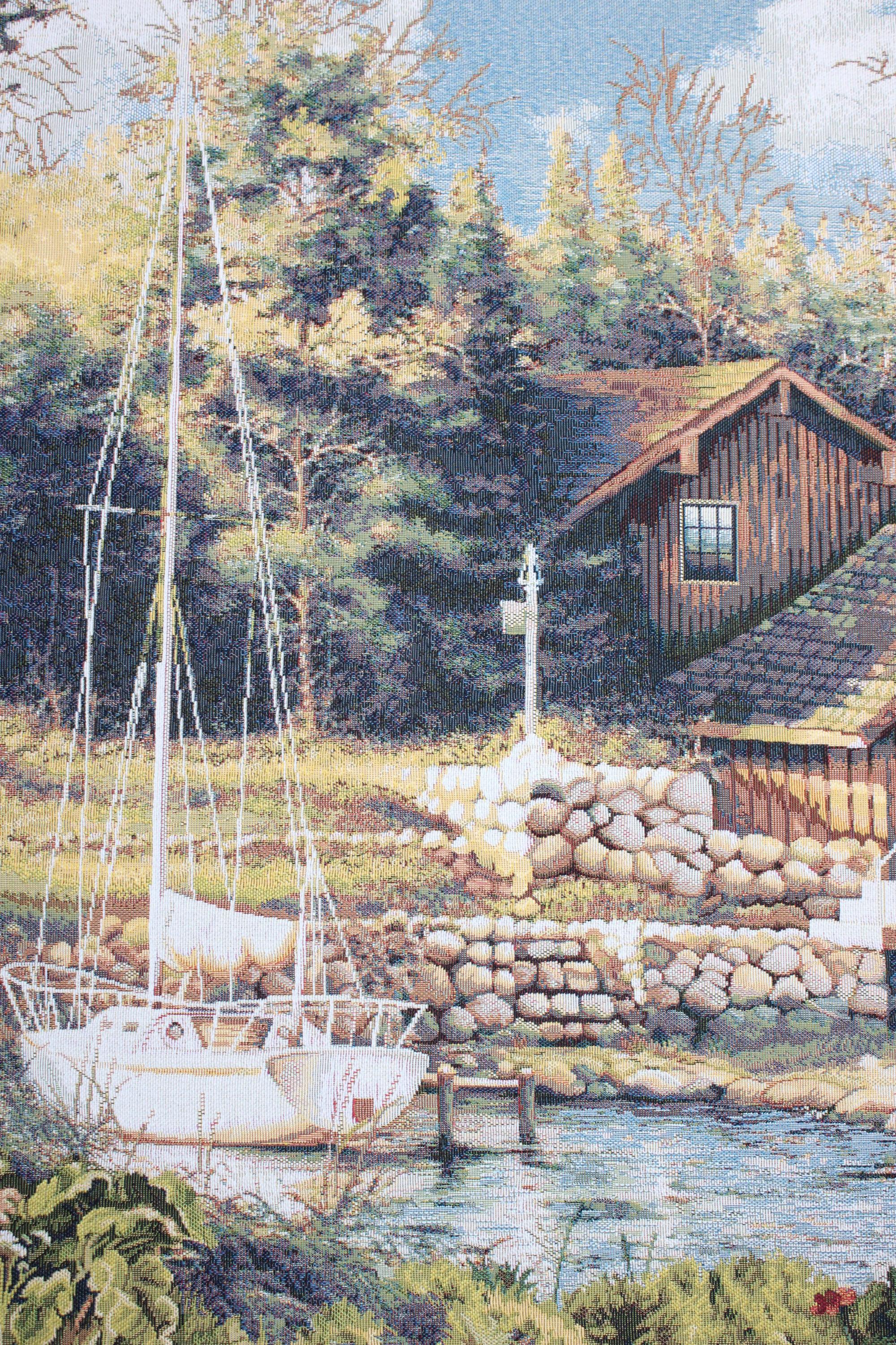 BELIEVE GÖL KIYISI JAKARLI DOKUMA GOBLEN DEKORATİF ÇERÇEVESİZ PANO TABLO 70*140