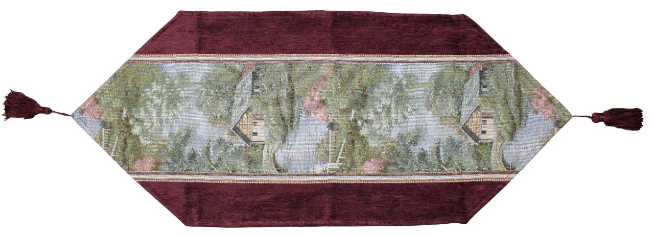 BELIEVE HOUSE WİEW JAKARLI DOKUMA GOBLEN DEKORATİF ŞÖNİL RUNNER BORDO 30*80