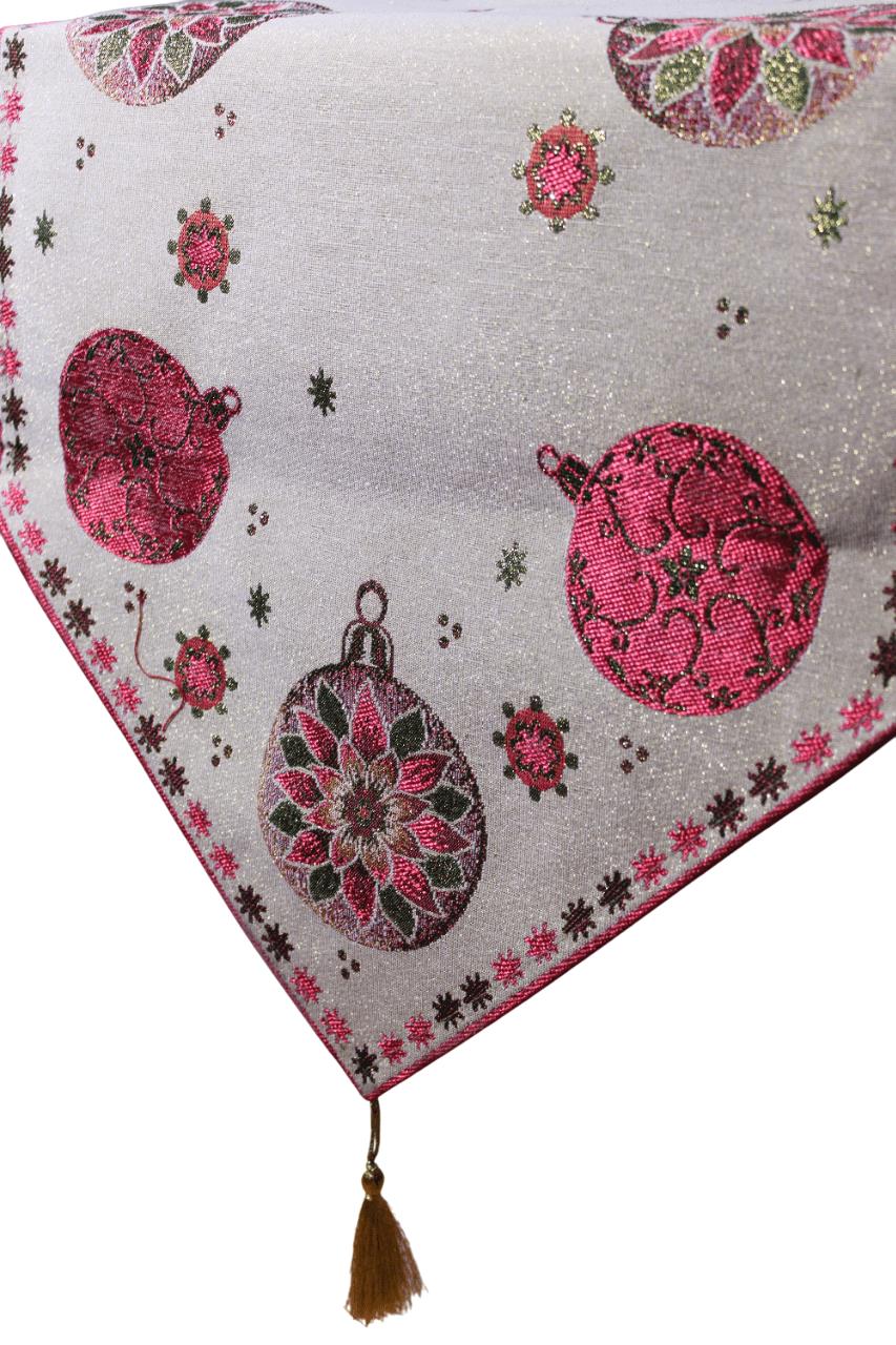 BELIEVE IŞIKLI TOPLAR JAKARLI DOKUMA GOBLEN  SİMLİ DEKORATİF YILBAŞI RUNNER 40*150