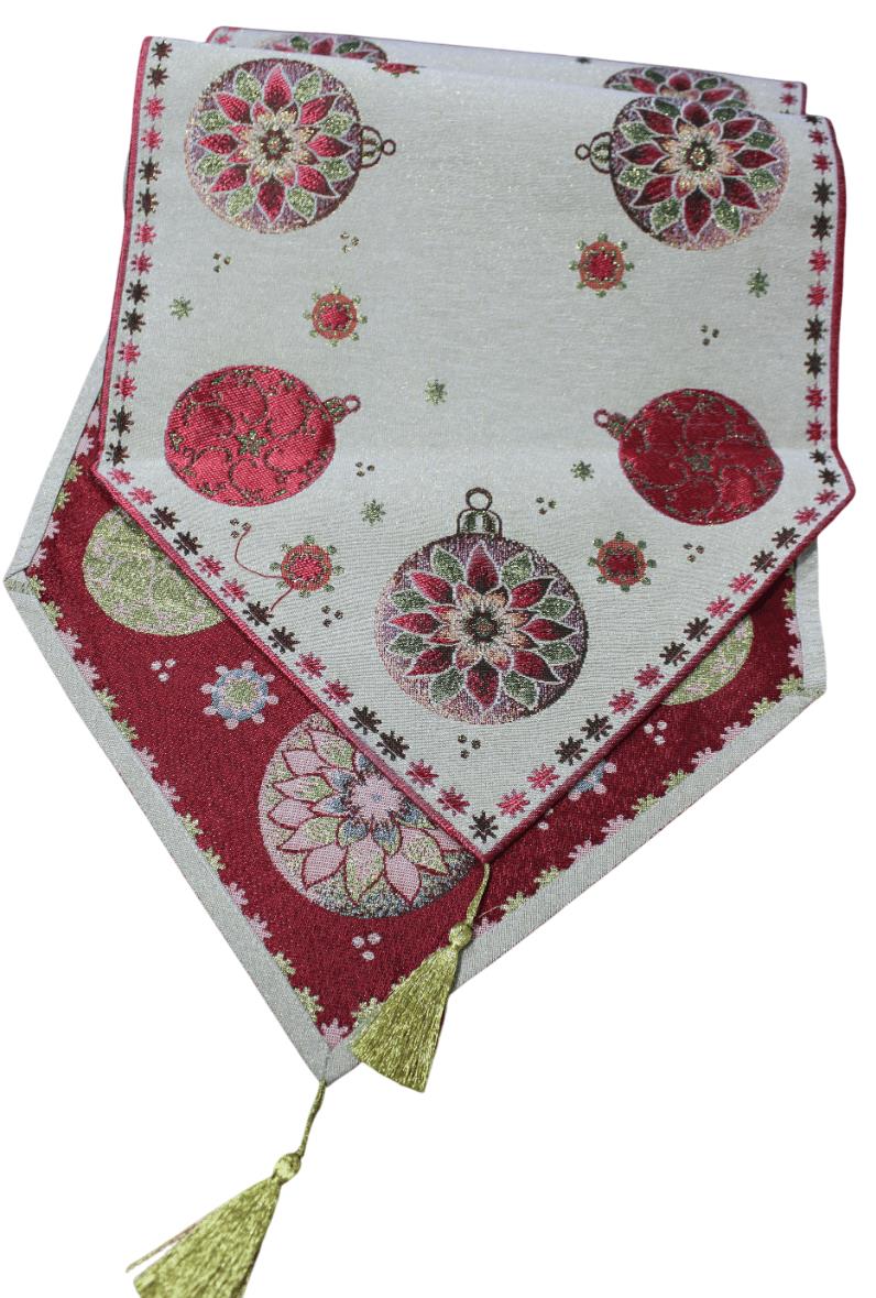 BELIEVE IŞIKLI TOPLAR JAKARLI DOKUMA GOBLEN  SİMLİ DEKORATİF YILBAŞI RUNNER 40*150