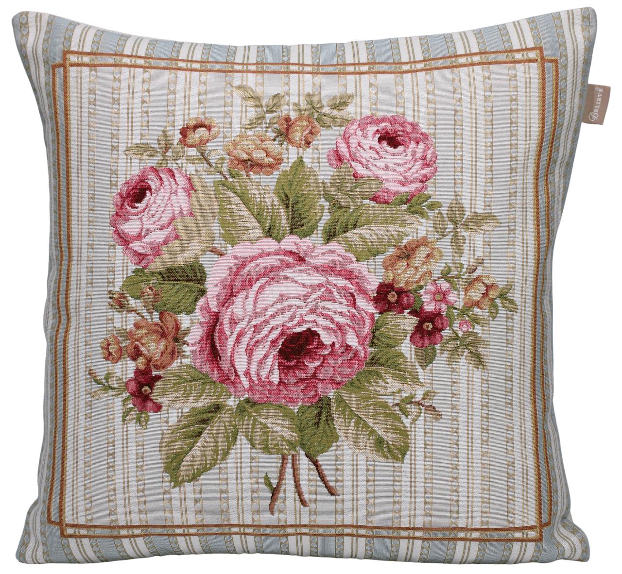 BELIEVE JUNO FLOWER JAKARLI DOKUMA  GOBLEN DEKORATİF  ÇİÇEKLİ MAVİ KIRLENT KILIFI  45*45