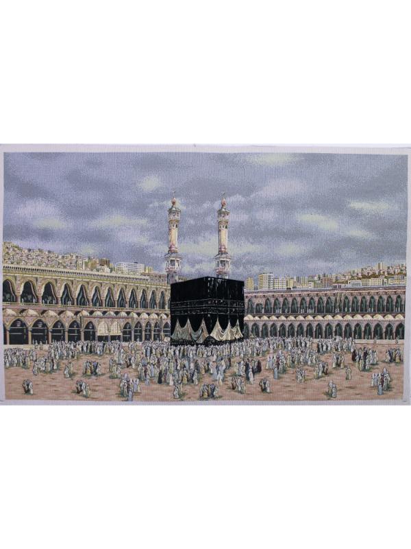BELIEVE KABE UMRE HAC ZİYARETİ JAKARLI DOKUMA  GOBLEN DEKORATİF ÇERÇEVESİZ PANO TABLO 70*115