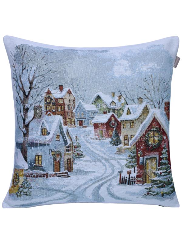 BELIEVE KARLI EVLİ YILBAŞI JAKARLI DOKUMA GOBLEN DEKORATİF SİMLİ  KIRLENT 45*45