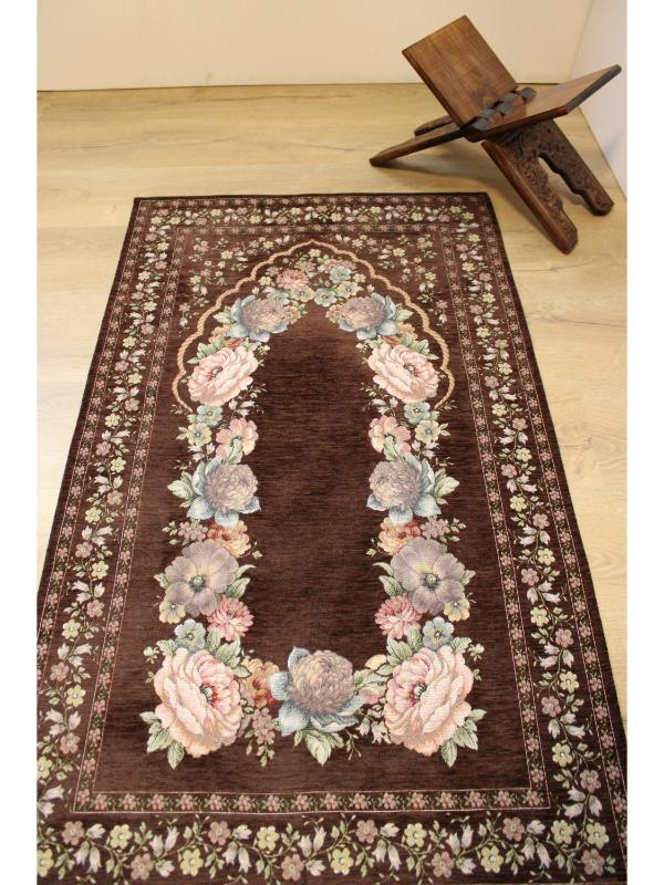 BELİEVE KINAY ACI KAHVE JAKARLI DOKUMA GOBLEN  DEKORATİF ASTARSIZ SAÇAKSIZ ŞÖNİLLİ SECCADE 70*115