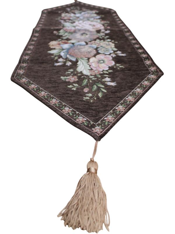 BELİEVE KINAY JAKARLI DOKUMA GOBLEN DEKORATİF ŞÖNİL RUNNER 30*90 ACI KAHVE