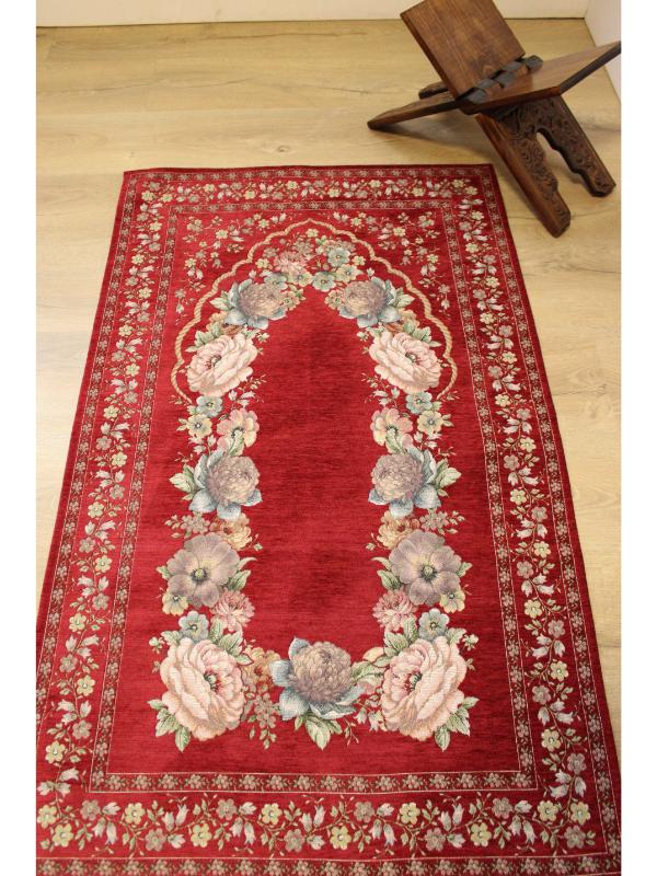 BELİEVE KINAY KIRMIZI JAKARLI DOKUMA GOBLEN  DEKORATİF ASTARSIZ SAÇAKSIZ ŞÖNİLLİ SECCADE 70*115