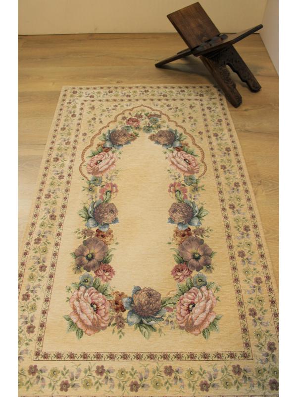 BELİEVE KINAY LATTE BEJ JAKARLI DOKUMA GOBLEN DEKORATİF ASTARSIZ SAÇAKSIZ ŞÖNİLLİ SECCADE 70*115