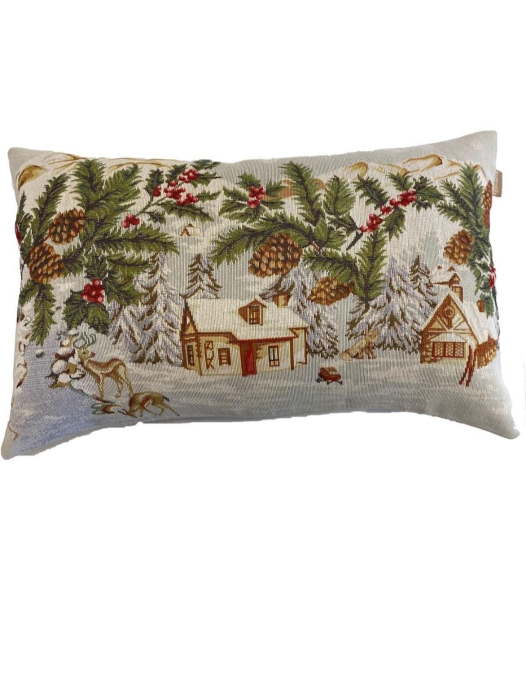 BELIEVE KIŞ EVİ JAKARLI DOKUMA GOBLEN  DEKORATİF KIRLENT KILIFI 35*55