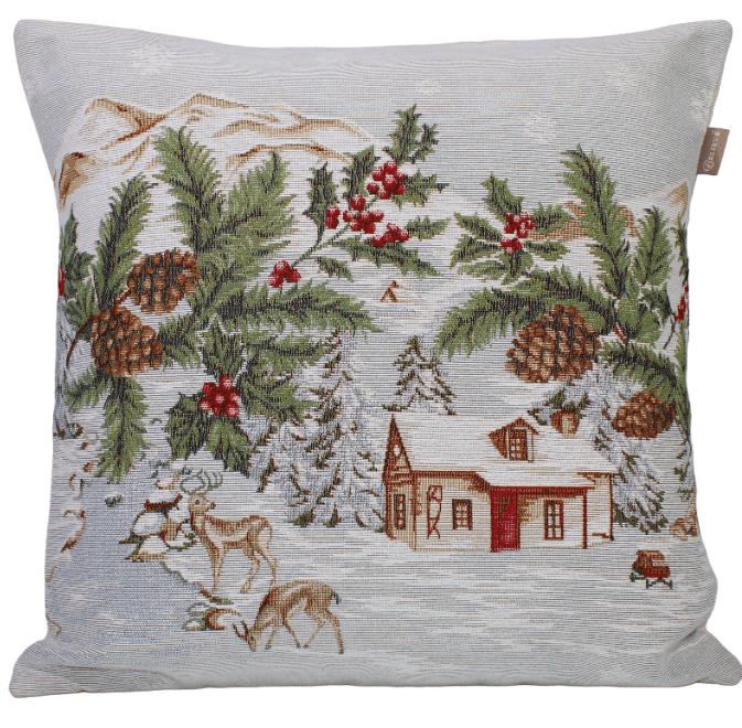 BELIEVE KIŞ EVİ JAKARLI DOKUMA  GOBLEN DEKORATİF KIRLENT KILIFI 45*45