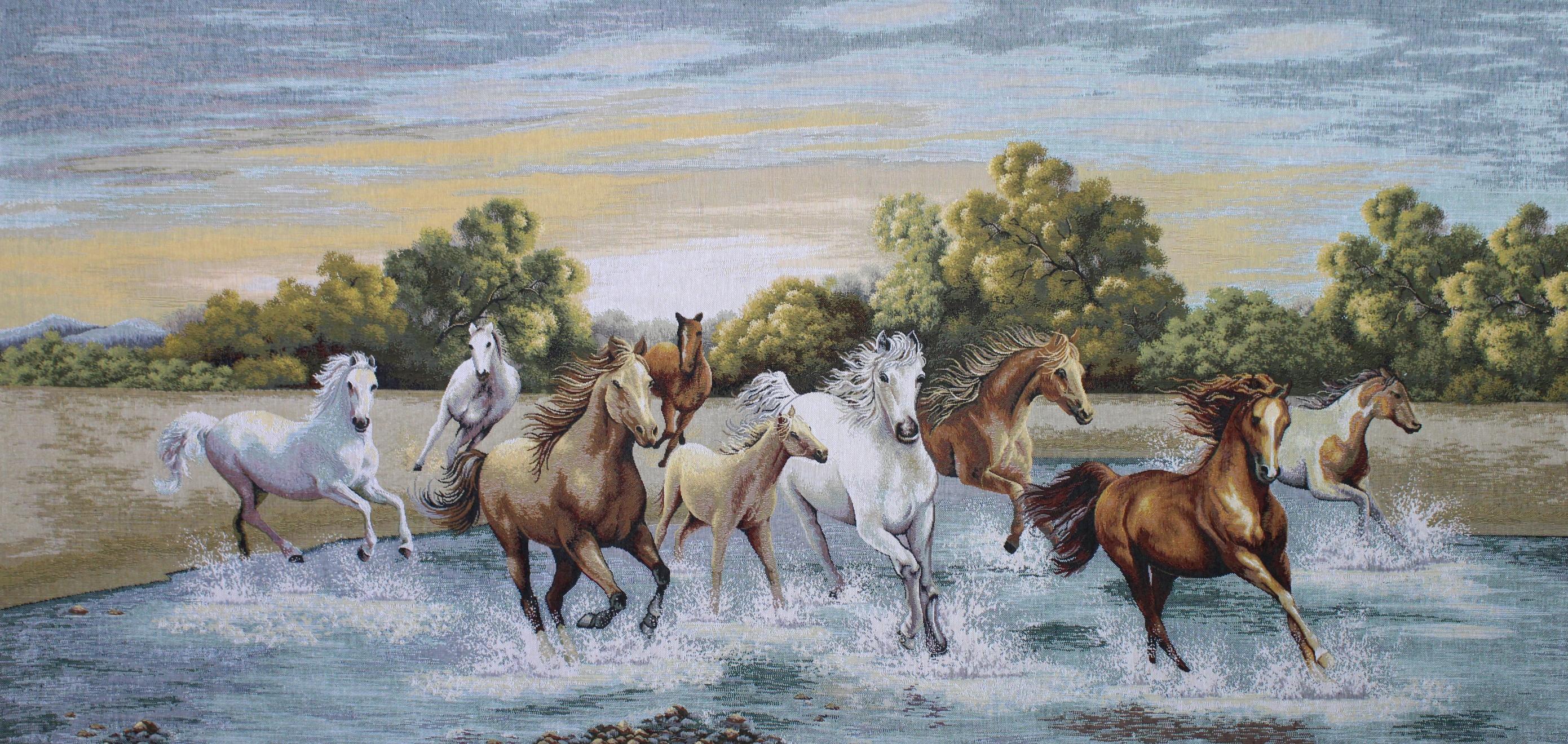 BELIEVE KIZILATLAR JAKARLI DOKUMA GOBLEN DEKORATİF ÇERÇEVESİZ PANO TABLO 70*140