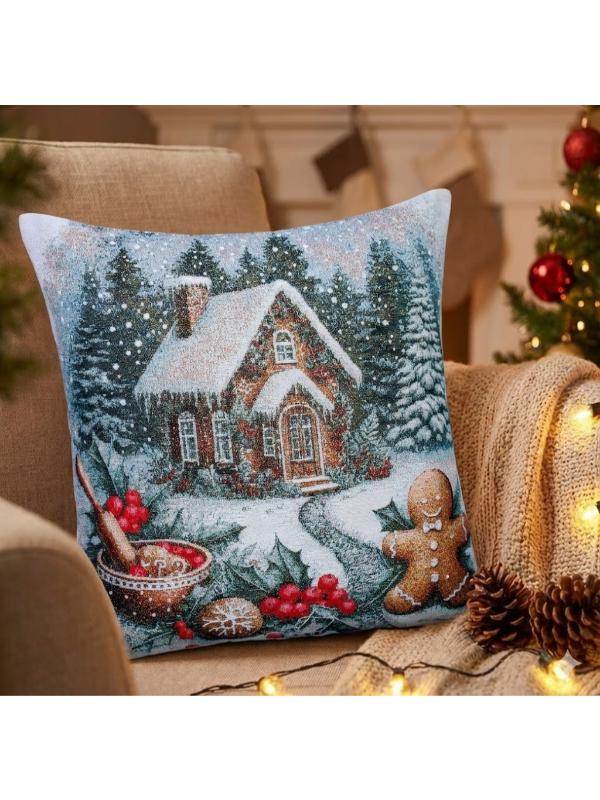 BELIEVE KURABİYE ADAM YILBAŞI EVİ JAKARLI DOKUMA  GOBLEN DEKORATİF YILBAŞI 45*45 KIRLENT